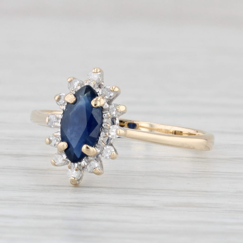 Light Gray 0.70ctw Marquise Blue Sapphire Diamond Halo Ring 10k Gold Size 6.25 Engagement