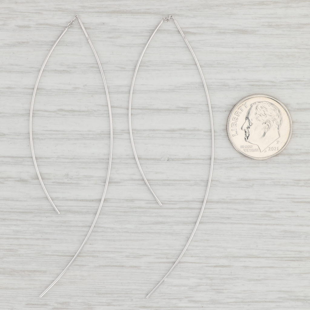 New Angled Threader Earrings 18k White Gold Curved Dangle Drops