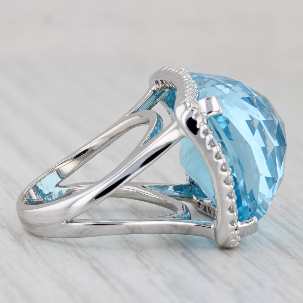 Gray 37.47ctw Blue Topaz Diamond Halo Ring 18k White Gold Size 6.5 Cocktail