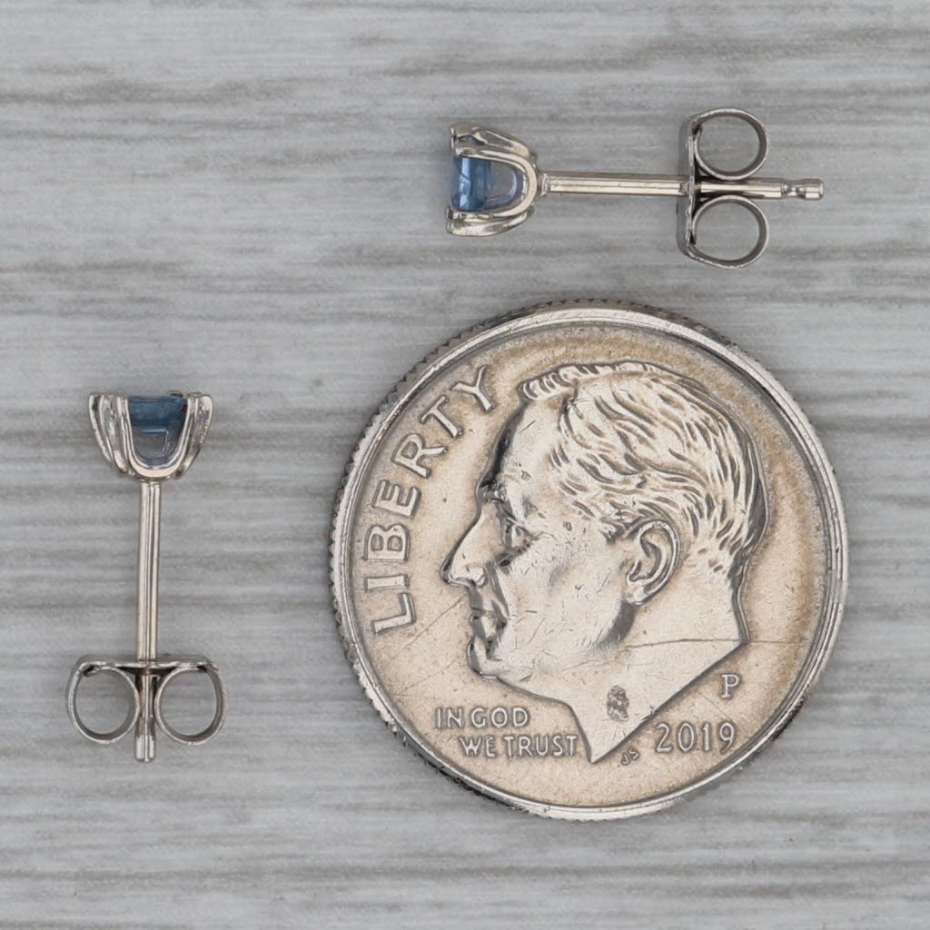 Dark Gray Square Lab Created Blue Sapphire Stud Earrings 14k White Gold