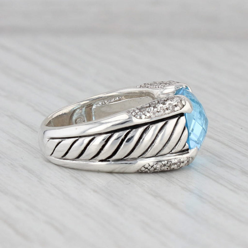 David Yurman 6.10ctw Blue Topaz Diamond Ring Sterling Silver Size 6.25