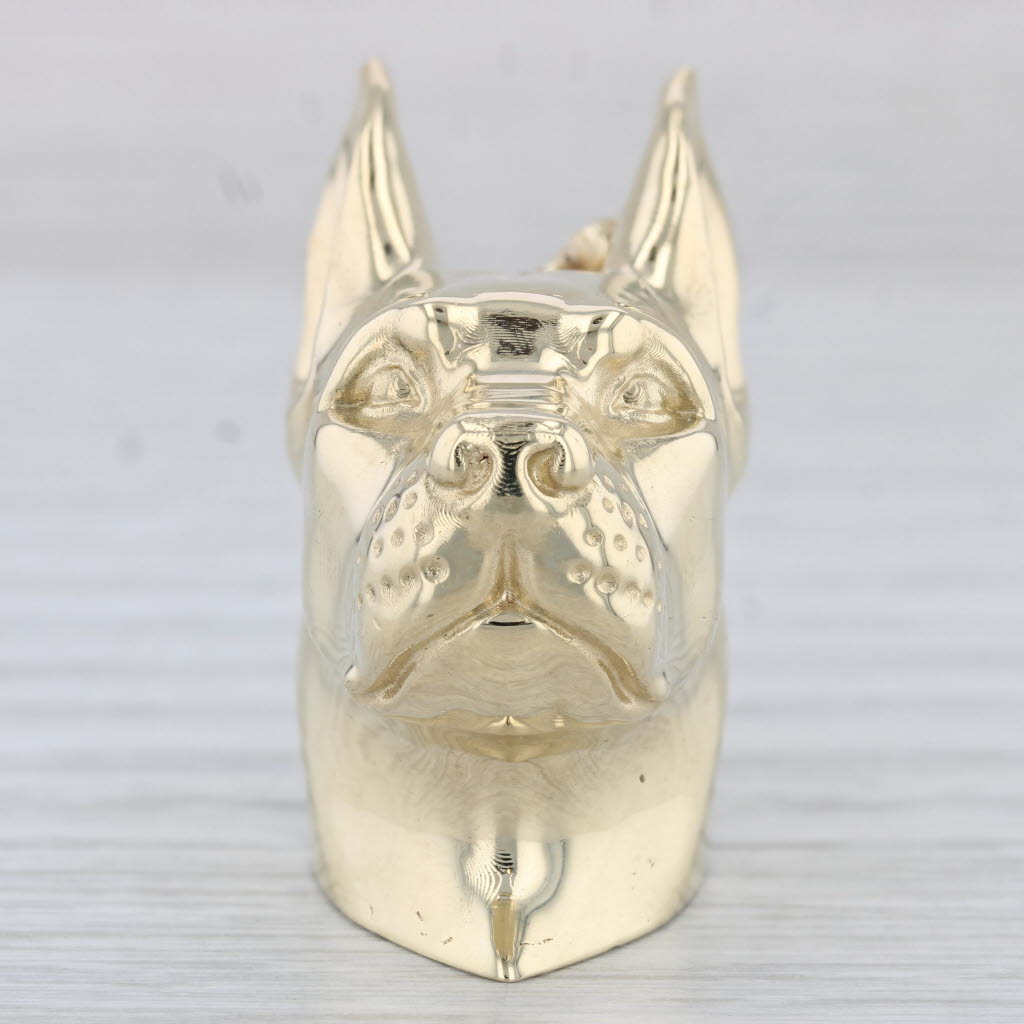 Light Gray Large Dog Bust Pendant 10k Yellow Gold 0.12ctw Diamonds Doberman