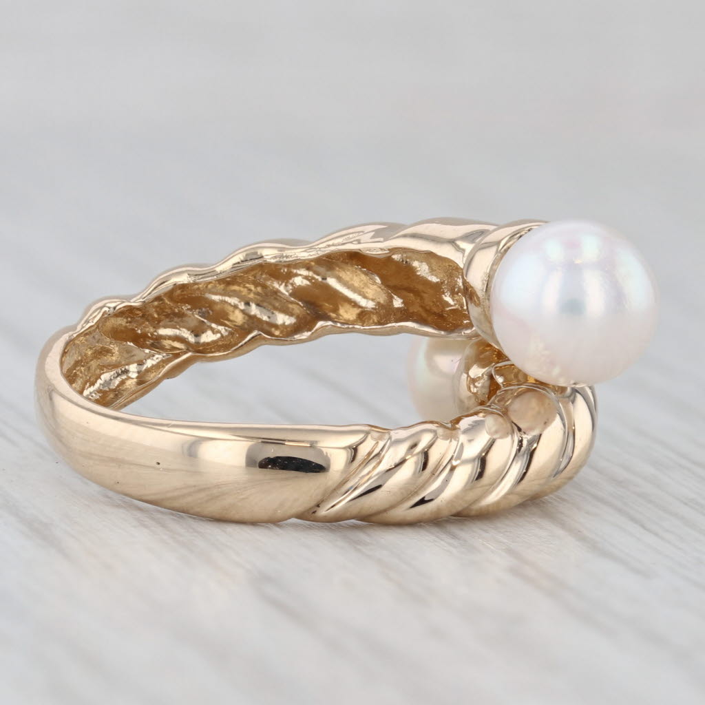 Cultured Pearl Bypass Ring 14k Yellow Gold Size 6 Adjustable