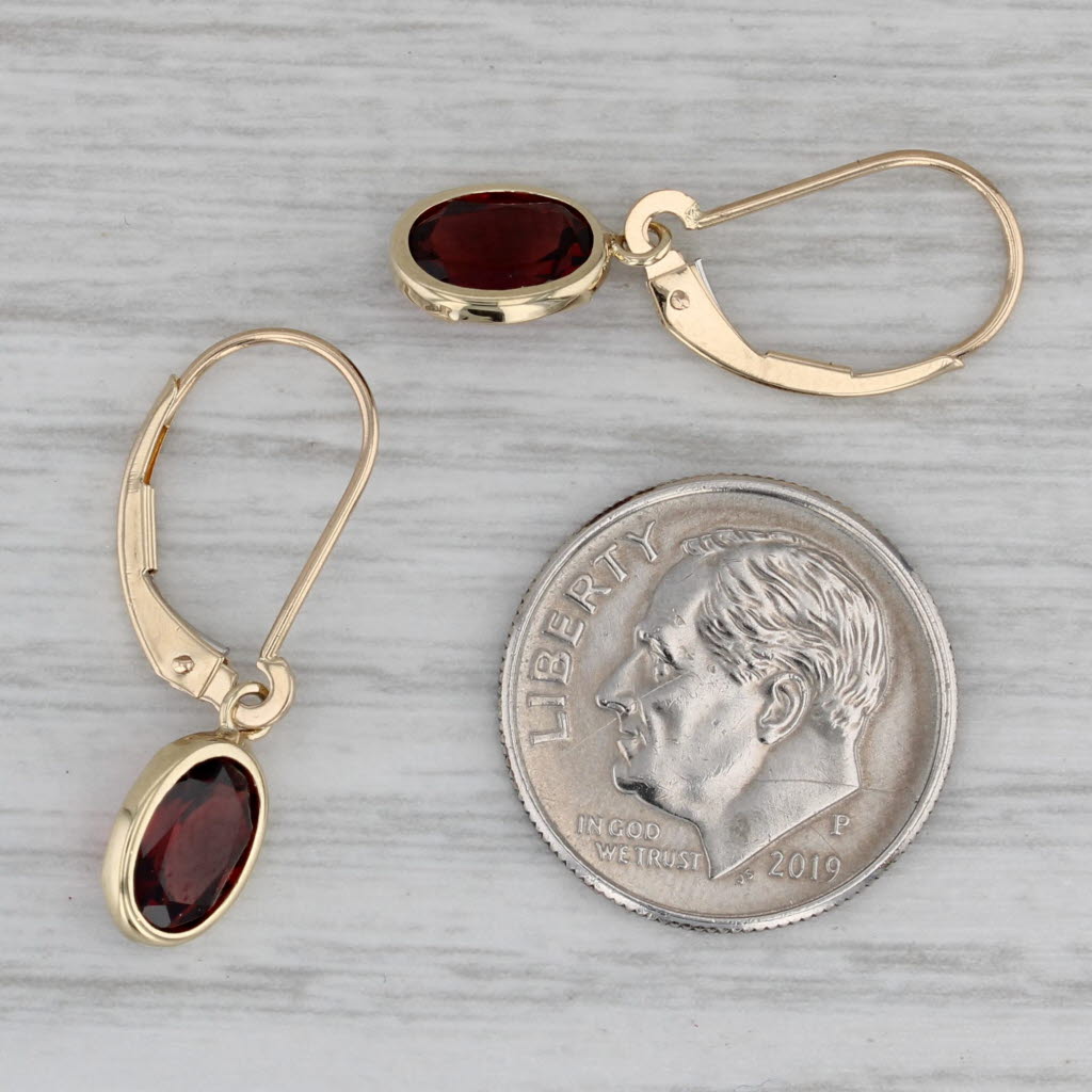 Gray 1.80ctw Oval Garnet Drop Earrings 14k Yellow Gold Lever Backs