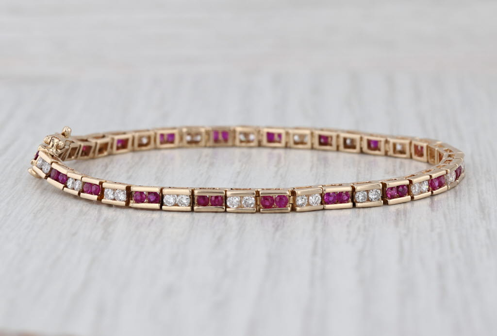 2.30ctw Ruby Diamond Tennis Bracelet 14k Yellow Gold 7" 3.9mm