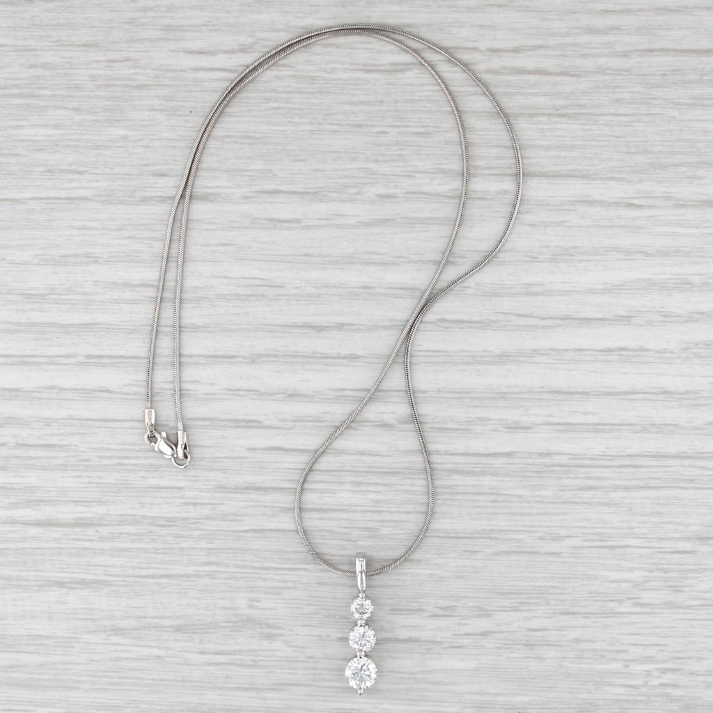 1.52ctw Diamond Graduateed 3-Stone Journey Pendant Necklace 14k White Gold 18"