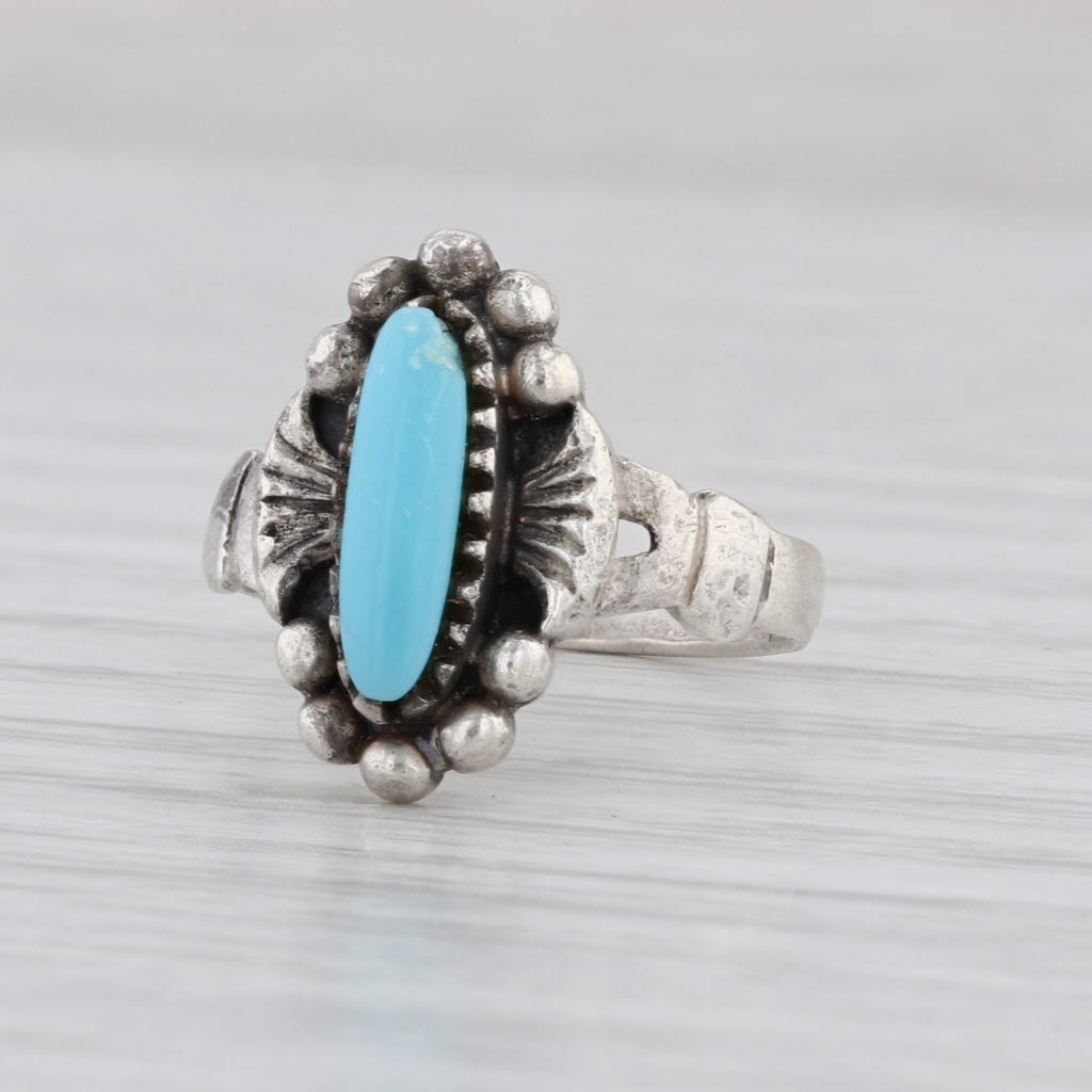 Imitation Turquoise Ring Vintage Oval Cabochon Solitaire Sterling Silver Sz 4.25