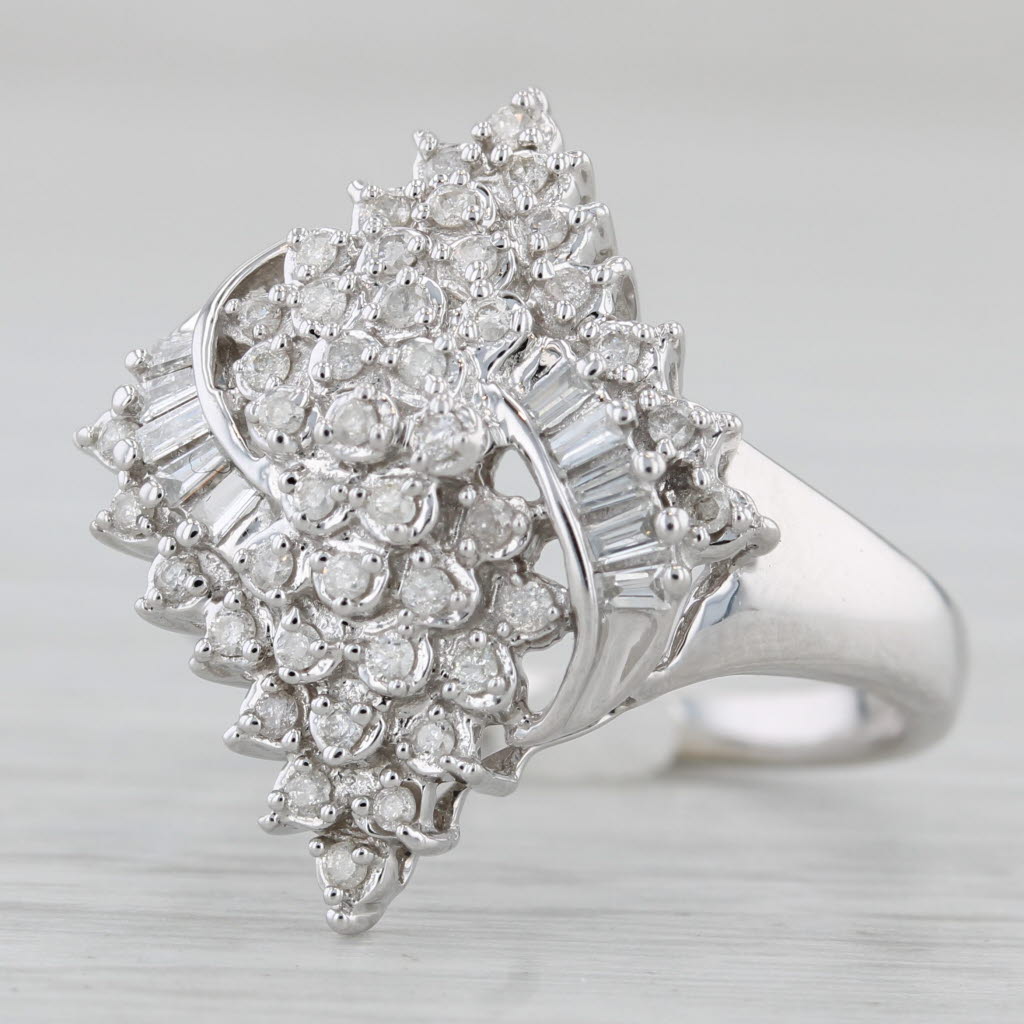 Gray 0.75ctw Diamond Cluster Cocktail Ring 14k White Gold Size 7.25