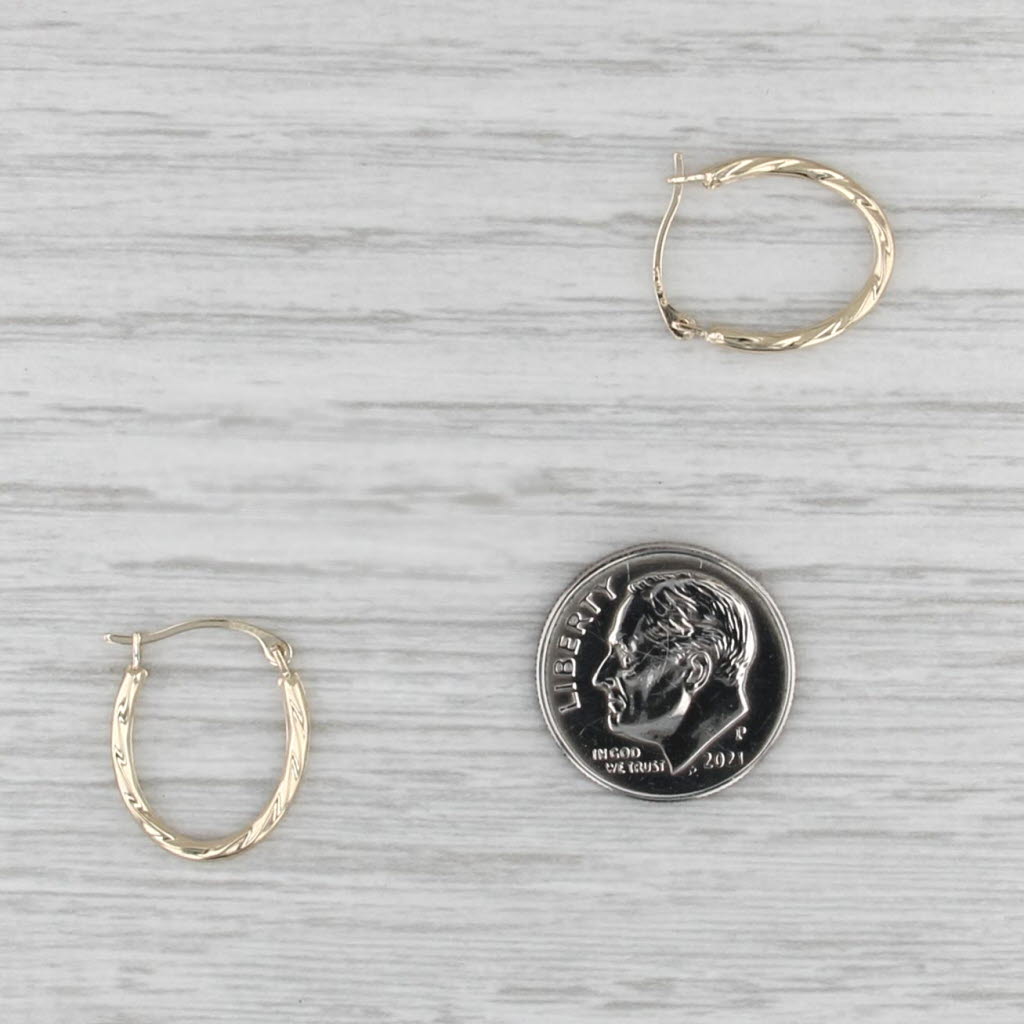 Small Oval Hoop Earrings 10k Gold Snap Top Posts Lightweight Hoops 15.5 x 1.3 mm