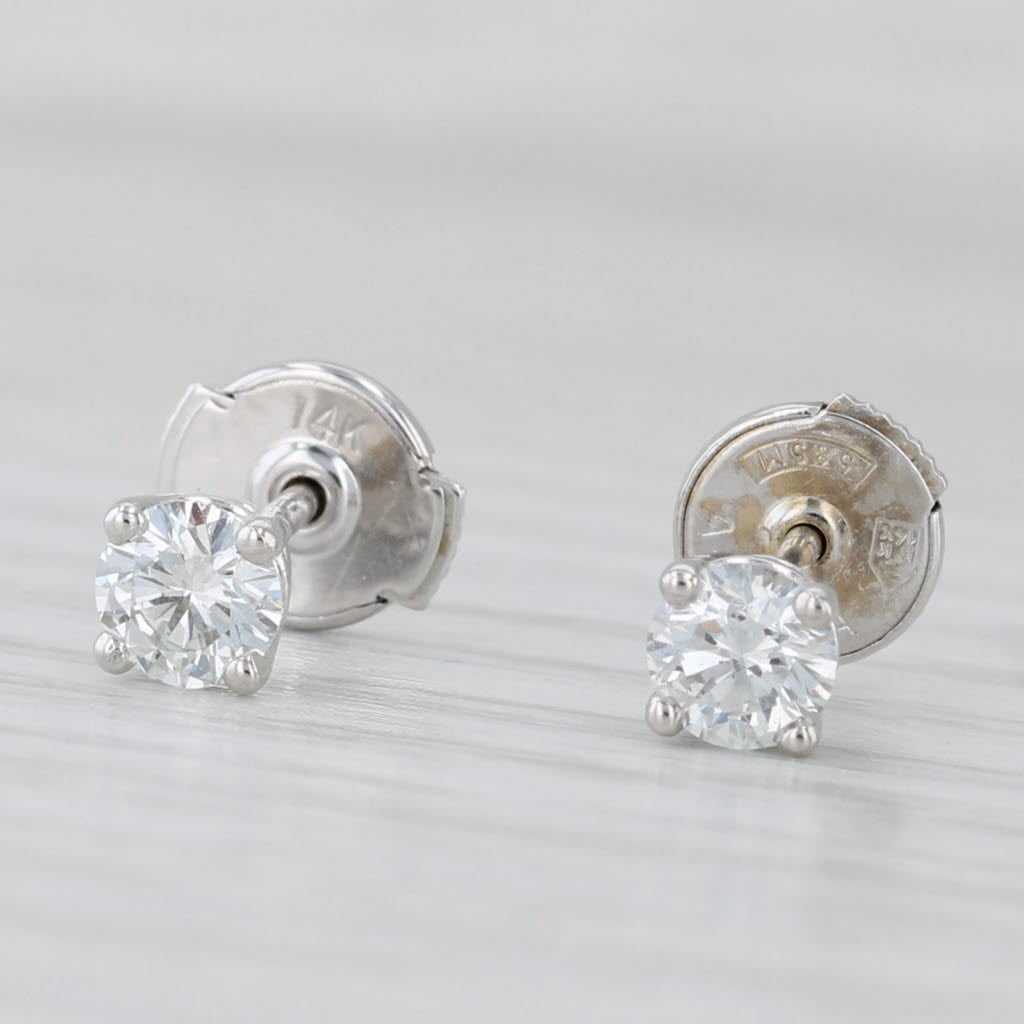 Light Gray 0.50ctw Round Solitaire Diamond Stud Earrings 14k White Gold Clutch Backs