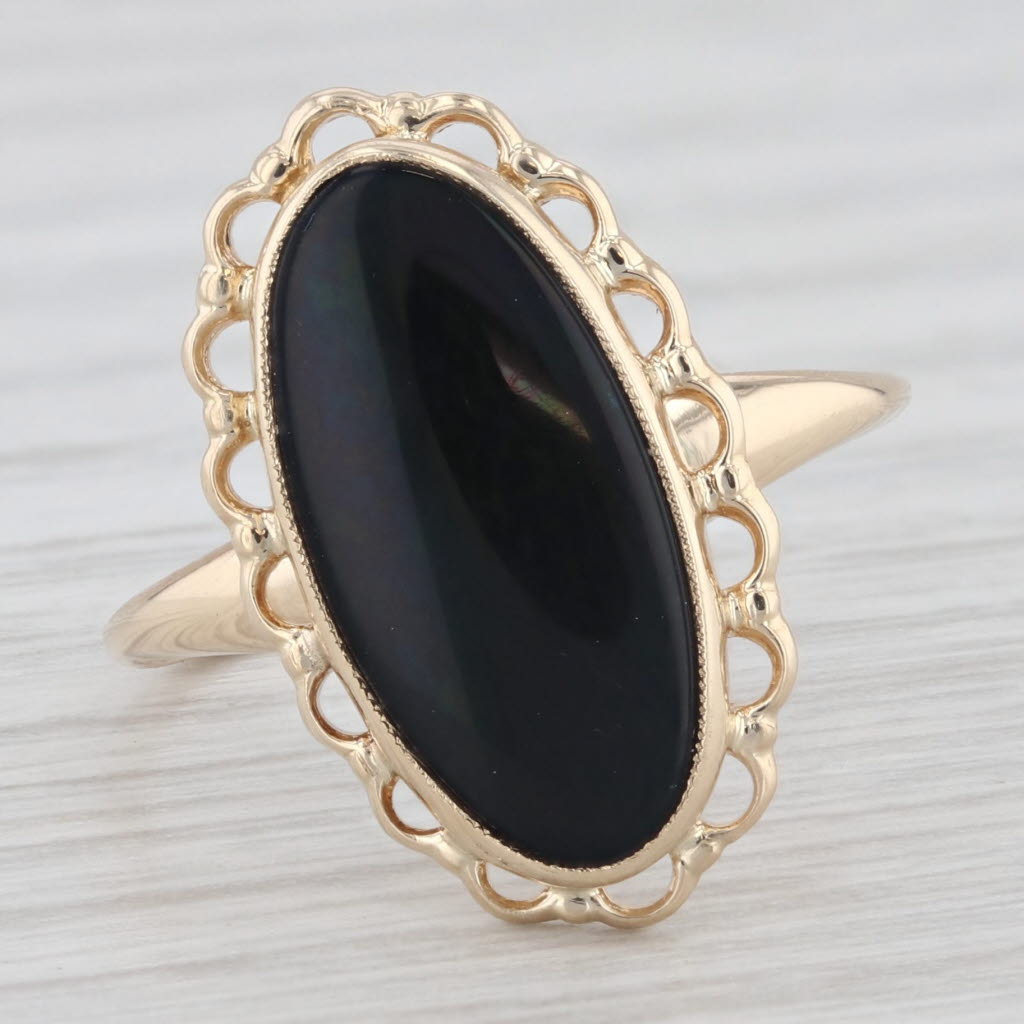 Light Gray Oval Onyx Solitaire Ring 10k Yellow Gold Size 6.25 Vintage