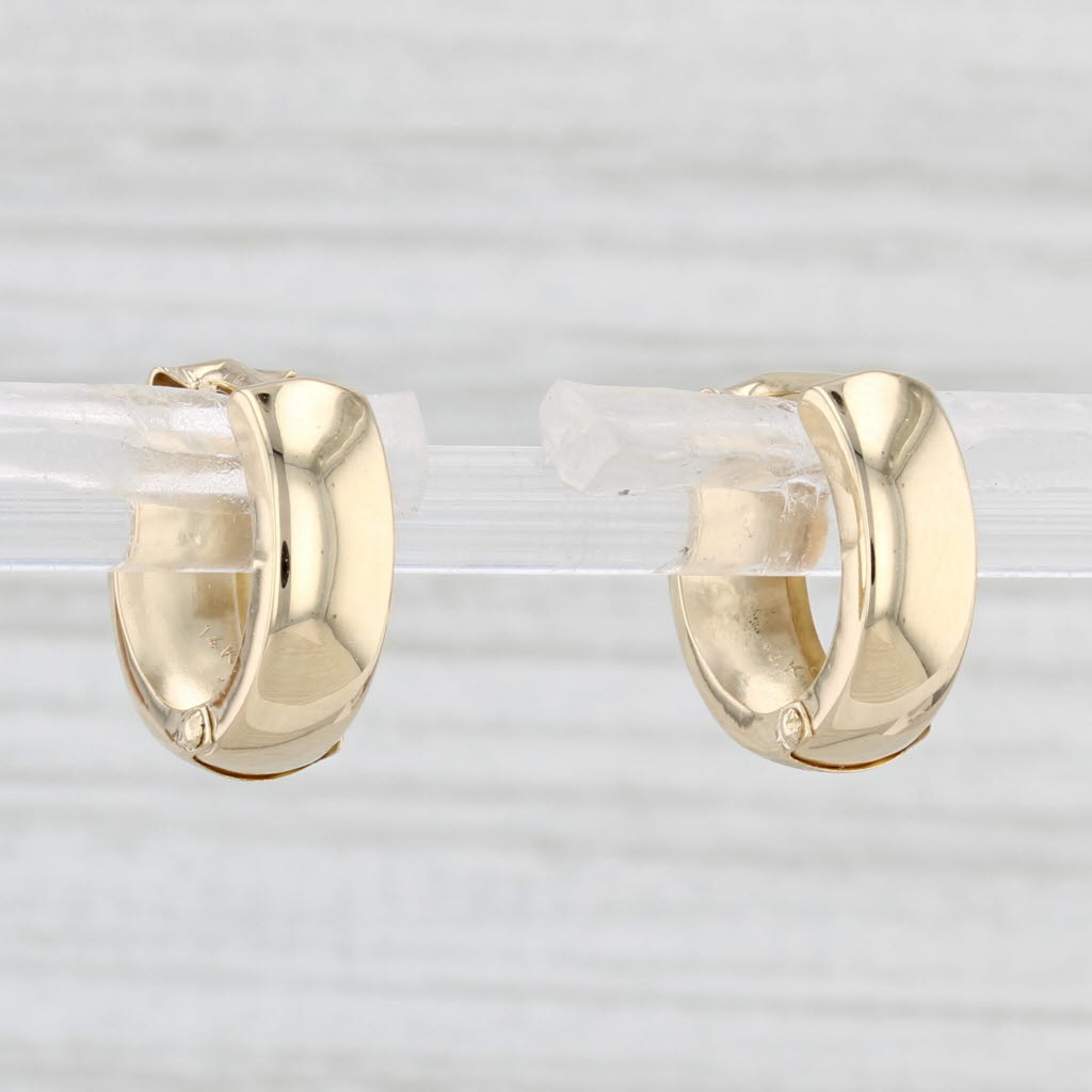 Light Gray Small Etched Hoop Huggie Earrings 14k Yellow Gold Round Snap Top Hoops