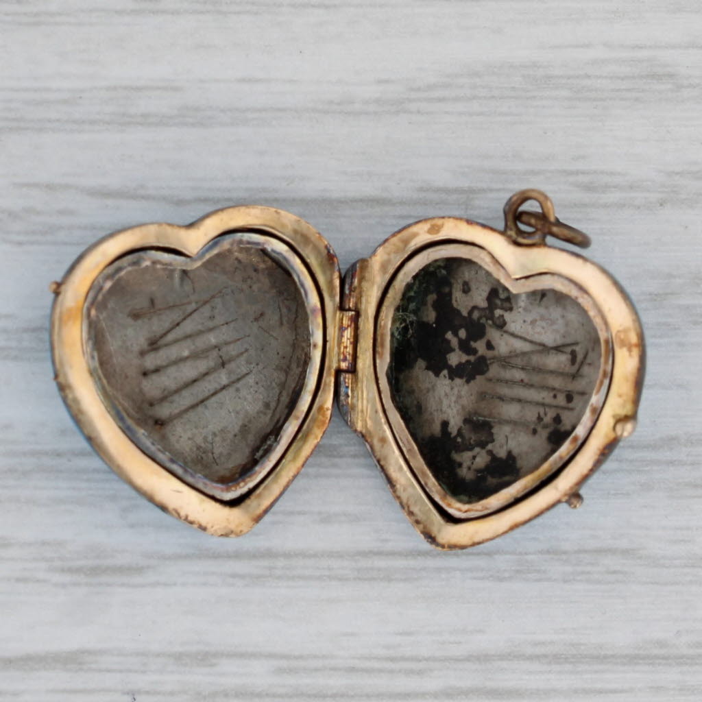 Gray Antique Pearl Enamel Resin Puffy Heart Locket Pendant Silver 10k Gold Charm