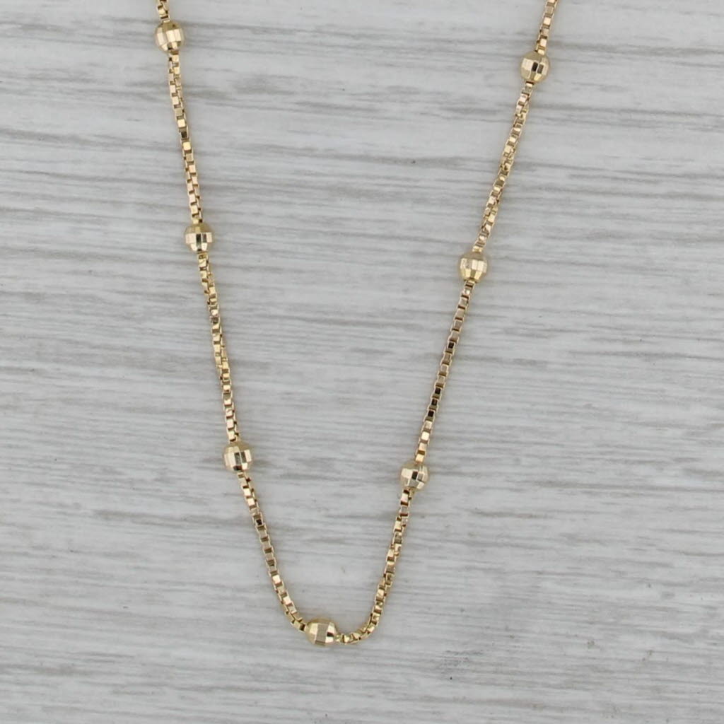 20" Bead Station Box Chain Necklace 14k Yellow Gold 2.8-1mm