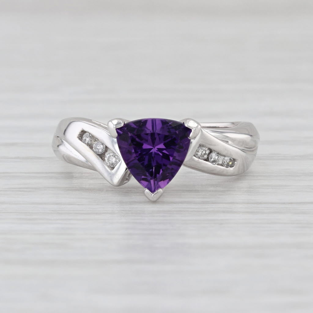 1.10ctw Amethyst Diamond Bypass Ring 10k White Gold Size 5.5