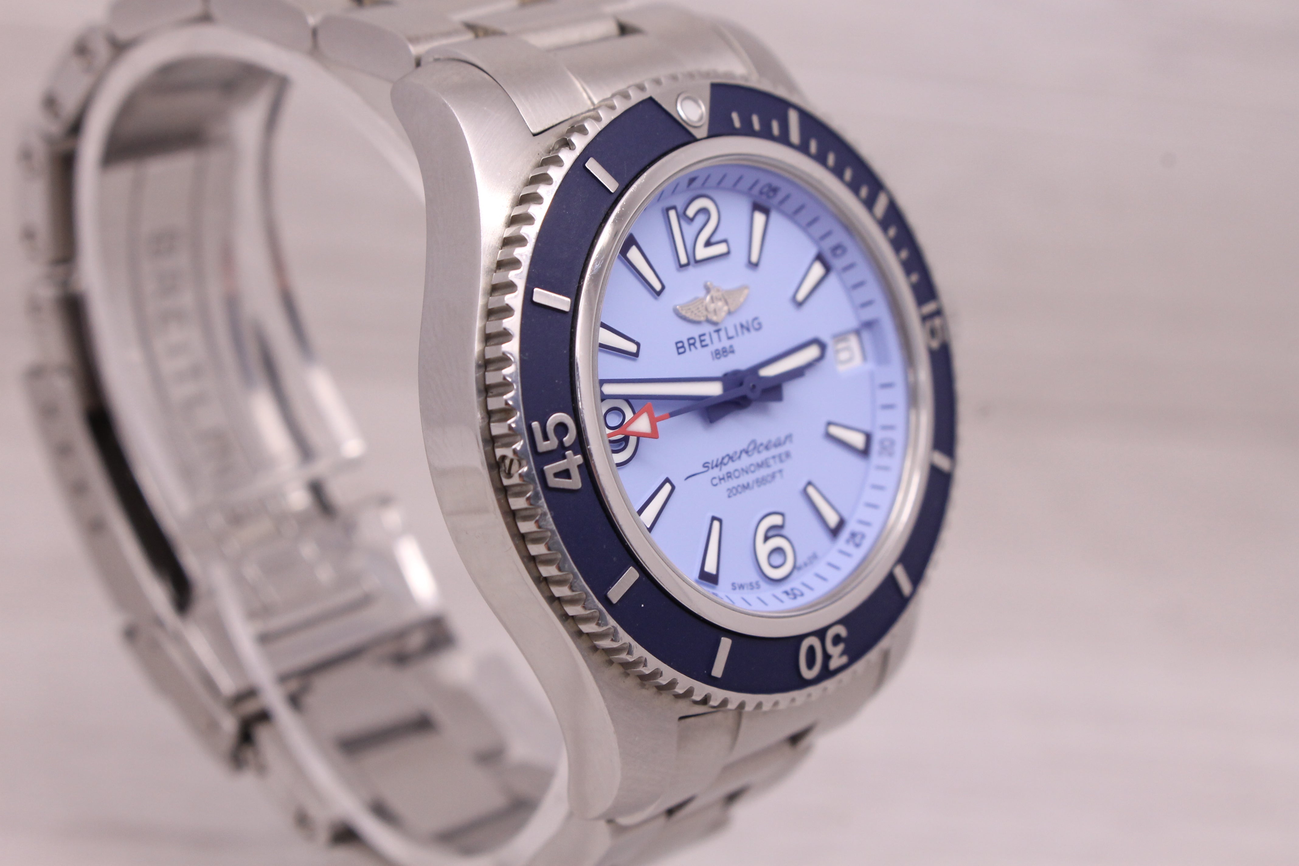 Dark Gray Breitling Superocean 36 mm Steel Automatic Divers Watch Blue w Box Card A17316