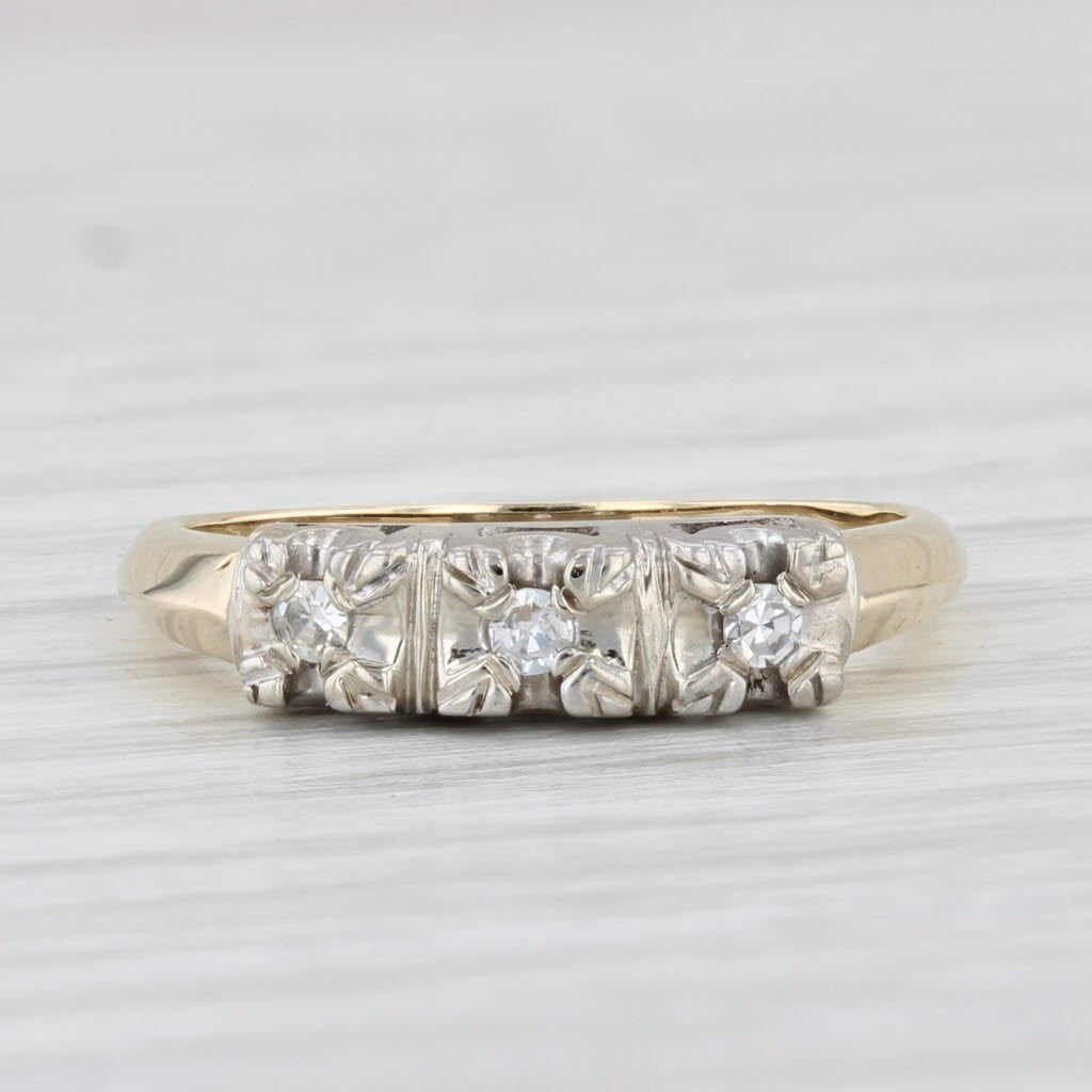 Light Gray Vintage Diamond 3-Stone Ring 14k Gold Size 4 Wedding Band Stackable