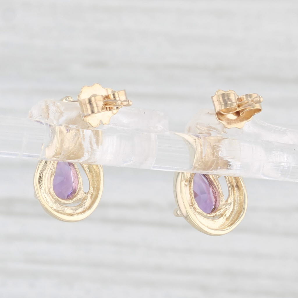 Light Gray 0.75ctw Amethyst Teardrop Stud Earrings 10k Yellow Gold Diamond Accents