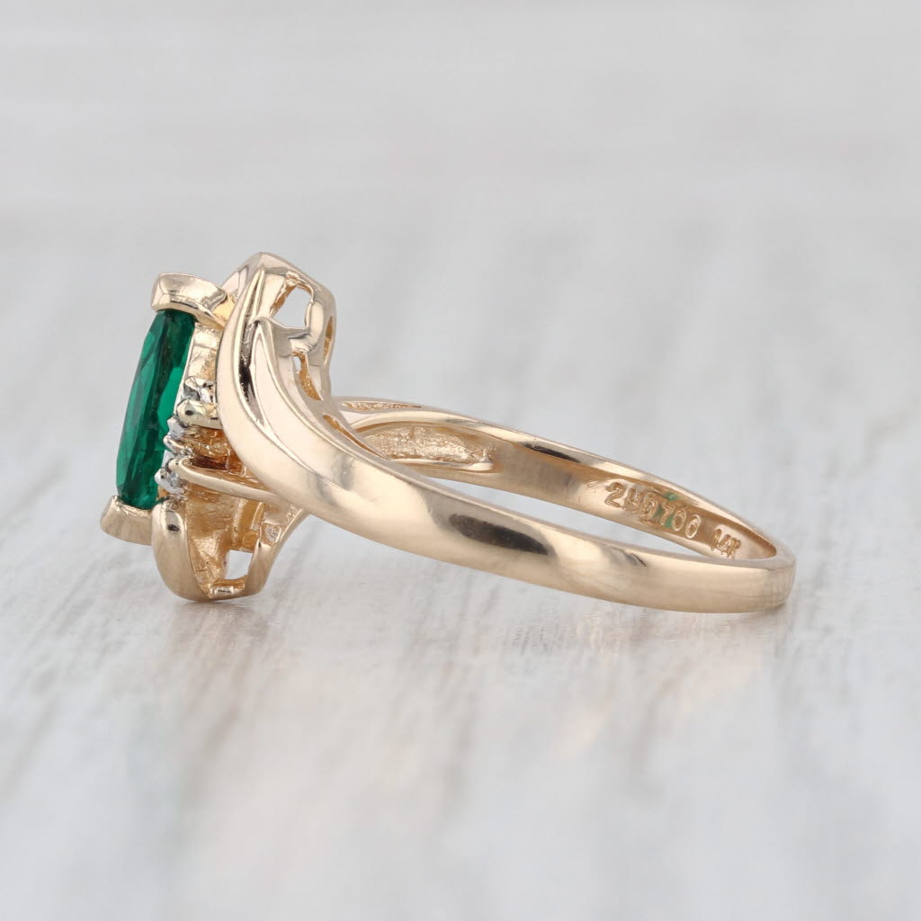 0.64ctw Lab Created Emerald Diamond Ring 14k Yellow Gold Size 6.25 Bypass