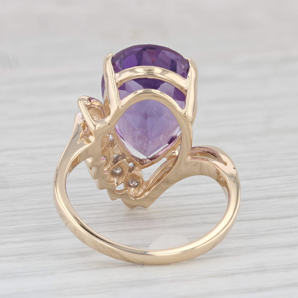 Light Gray 13.36ctw Pear Amethyst Diamond Ring 14k Yellow Gold Size 6.25 Bypass