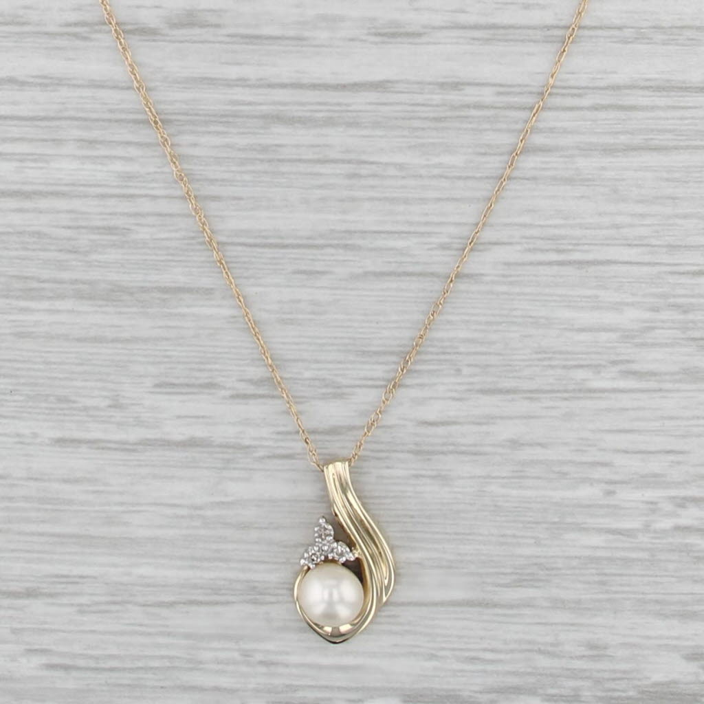 Cultured Saltwater Pearl Diamond Pendant Necklace 10k Yellow Gold 18.75"