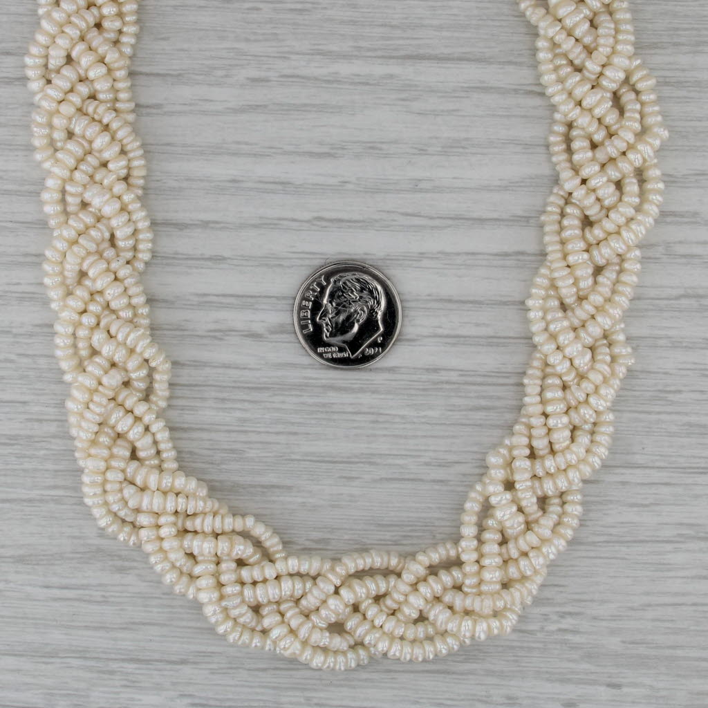 Woven Multistrand Pearl Necklace 14k Yellow Gold 15.5" 16.1mm