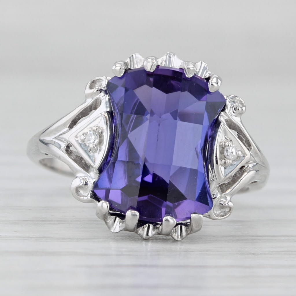 Light Gray Lab Created Purple Blue Sapphire Diamond Ring 10k White Gold Size 6