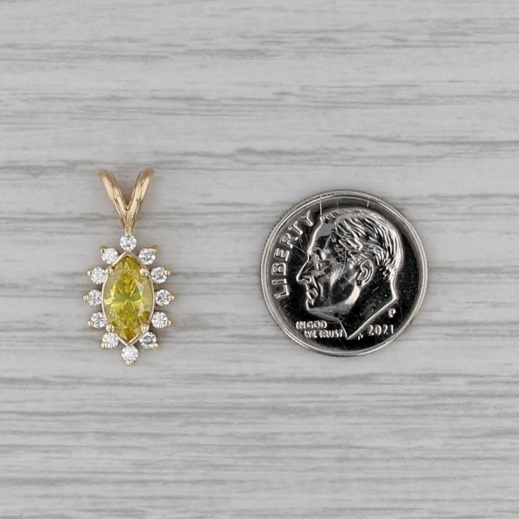 1.15ctw Marquise Yellow Sapphire Diamond Halo Pendant 14k Yellow Gold Drop