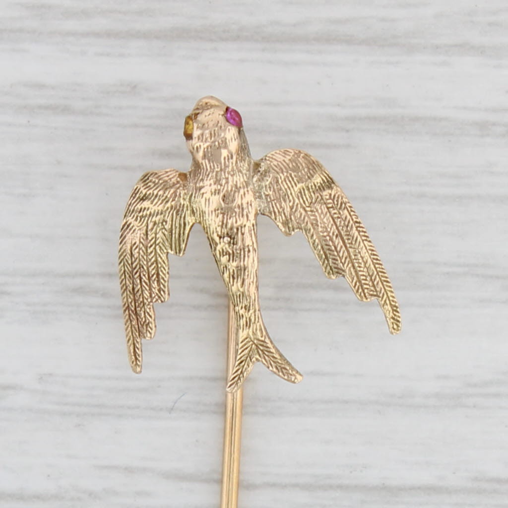 Light Gray Antique Bird Stickpin 14k Bird 10k Pin Yellow Gold As Is