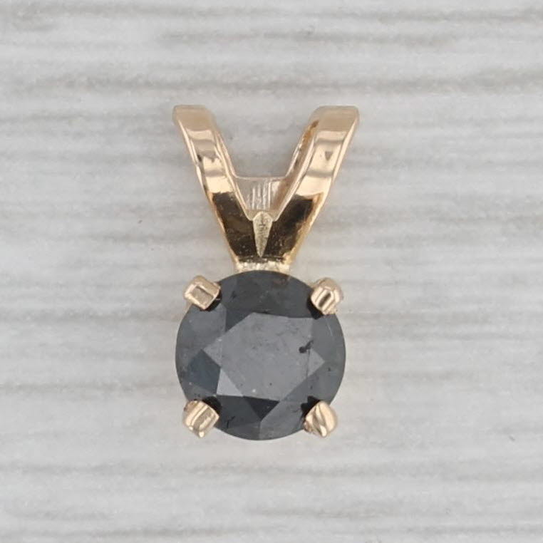 Gray 0.63ct Black Diamond Pendant 14k Yellow Gold Round Solitaire Small Drop