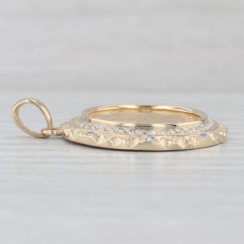 1895 $5 Liberty American Gold Eagle Coin Diamond Bezel Pendant 14k 900 Gold