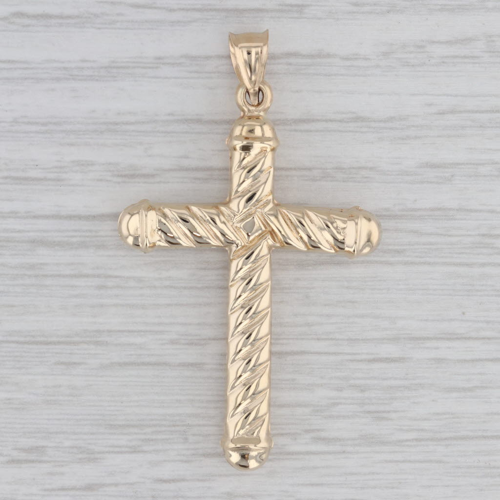 Gray Twist Statement Cross Pendant 14k Yellow Gold Religious Jewelry