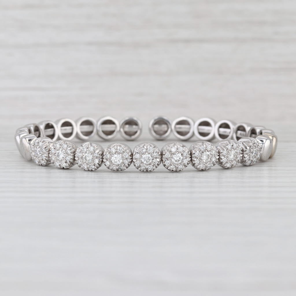 0.85ctw Diamond Cuff Flexi Bangle Bracelet 18k White Gold 6"