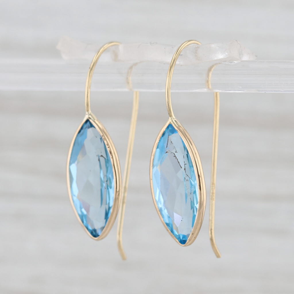 6.80ctw Blue Topaz Marquise Drop Earrings 14k Yellow Gold Hook Posts