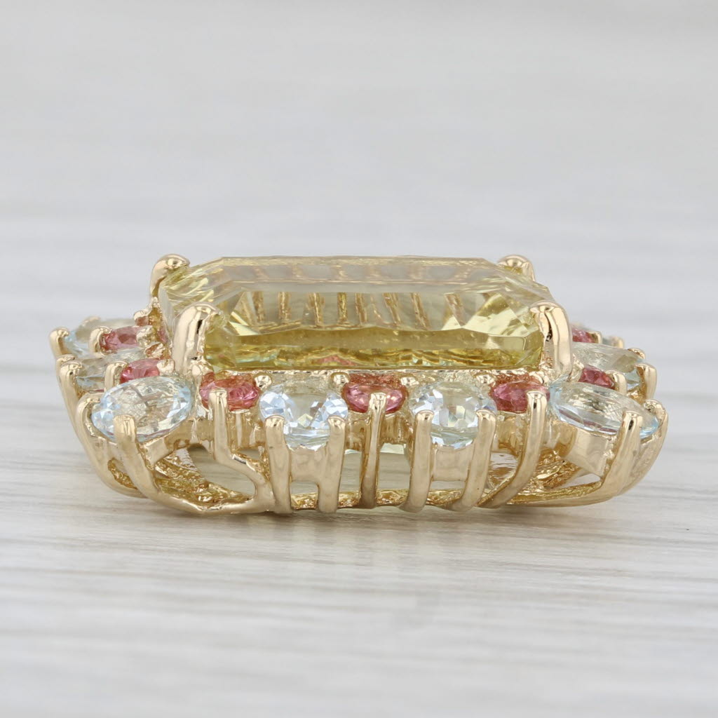 Light Gray 7.90ctw Lemon Quartz Aquamarine Pink Tourmaline Slide Pendant 10k Yellow Gold