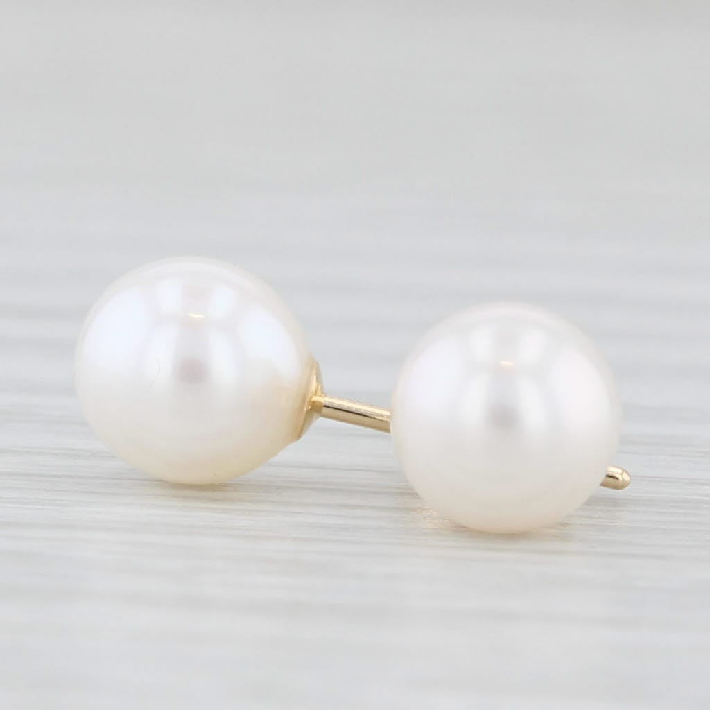 Light Gray New Cultured Pearl Stud Earrings 14k Yellow Gold 6-6.5mm