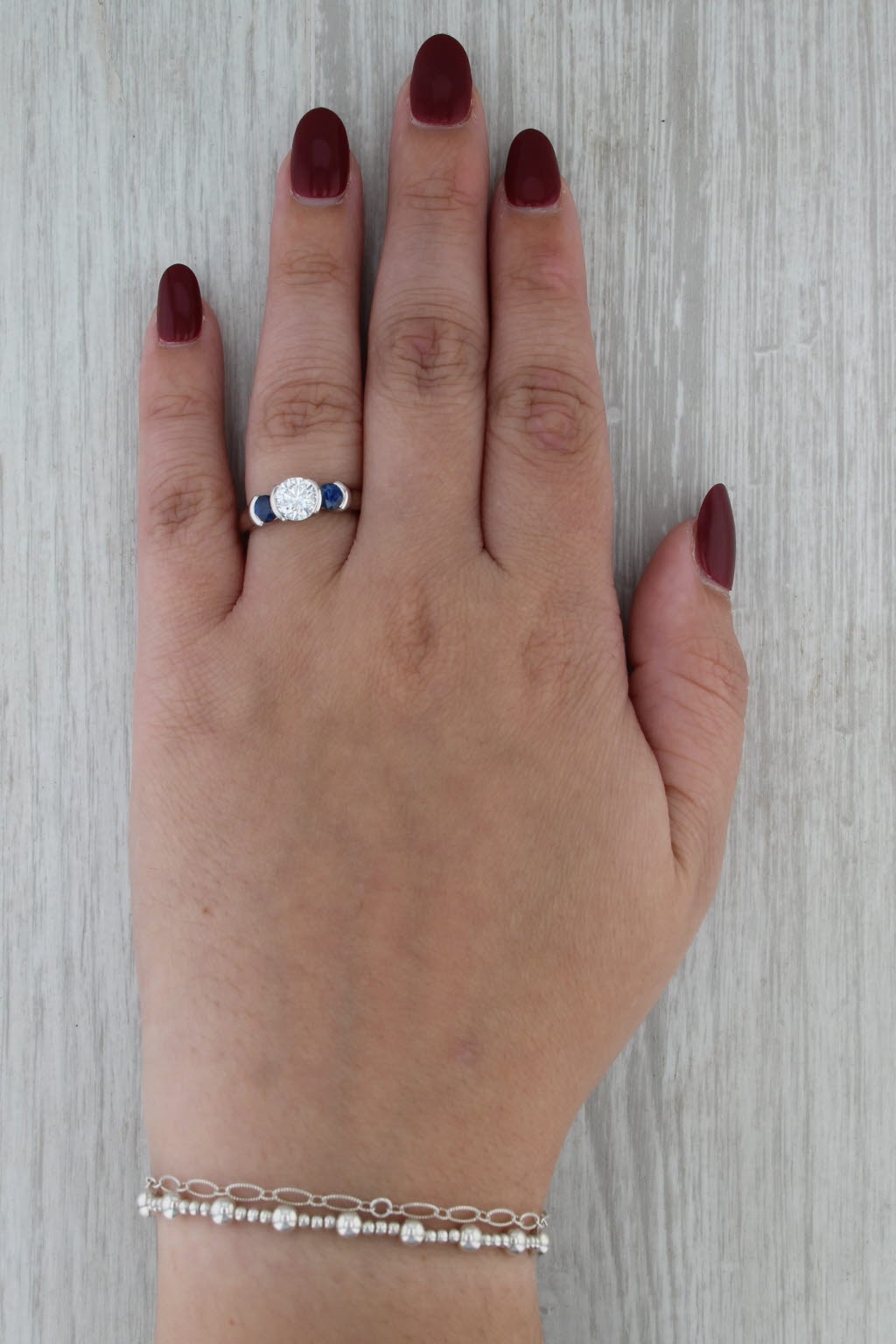 IGI 1.75ctw 3-Stone Lab Grown Diamond Blue Sapphire Engagement Ring 900 Platinum