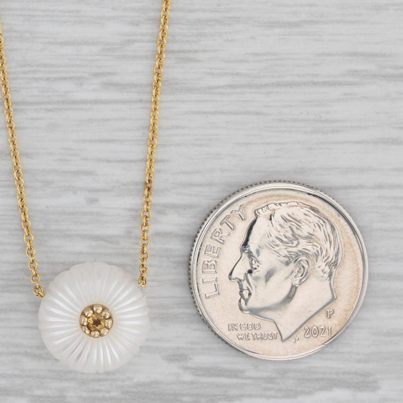 New Galatea Chrysanthemum Cultured Pearl Citrine Pendant Necklace 14k Gold