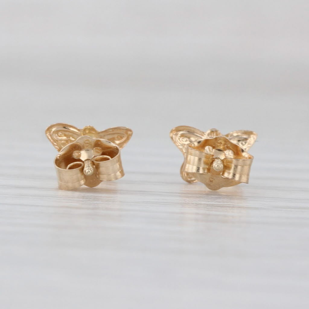 Little Butterfly Stud Earrings 14k Yellow Gold Pink Black Enamel Studs