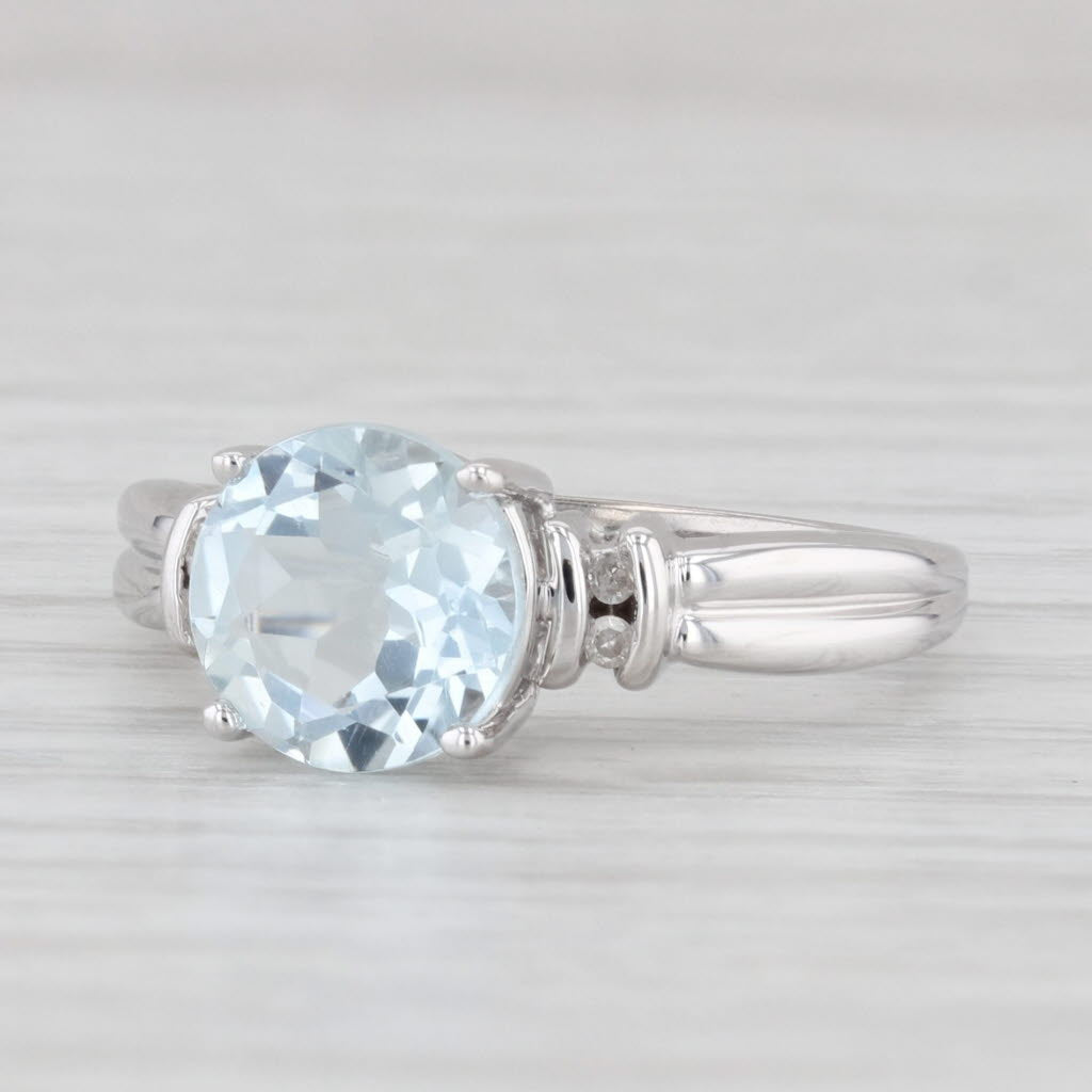 Light Gray 1.58ctw Round Aquamarine Diamond Ring 10k White Gold Size 6.75