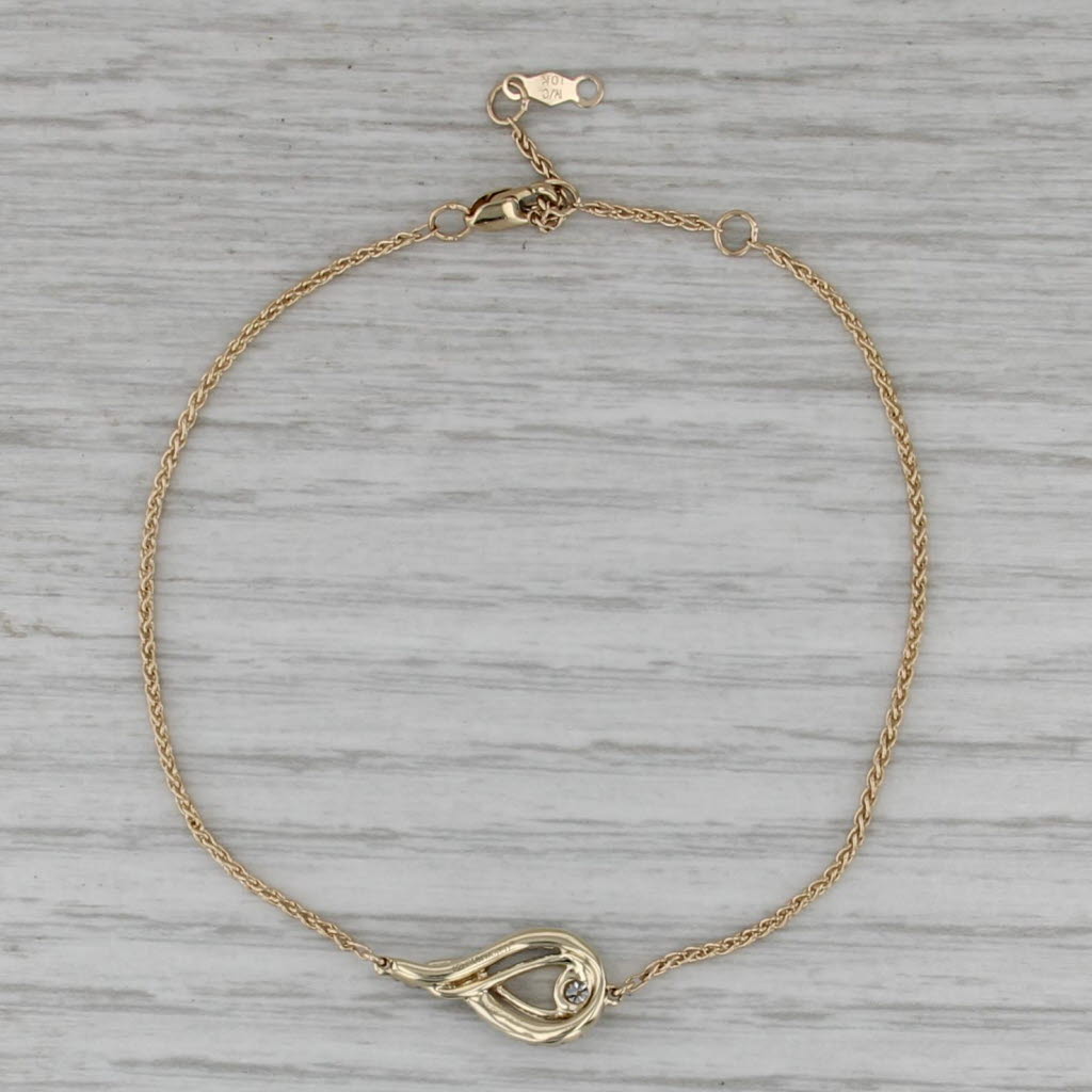 Stationary Teardrop 0.13ctw Diamond Bracelet 10k Yellow Gold Wheat Chain