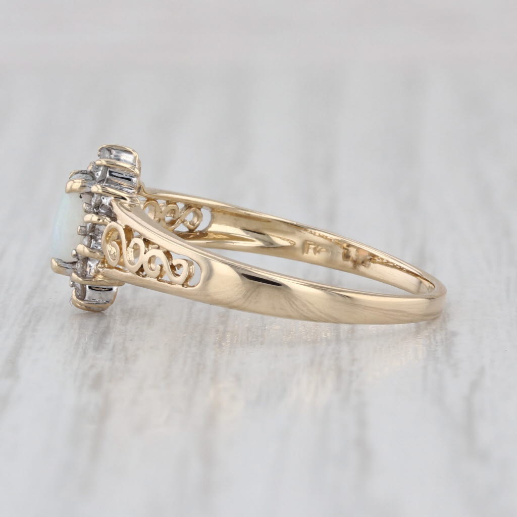 Opal Oval Cabochon Diamond Halo Ring 14k Yellow Gold Size 8