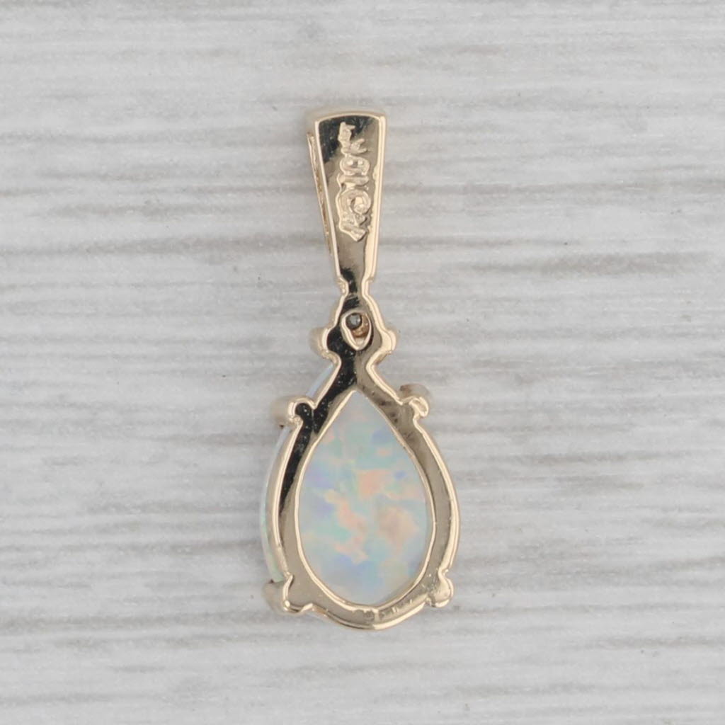 Gray Lab Created Opal Teardrop Pendant 10k Yellow Gold Diamond Accent