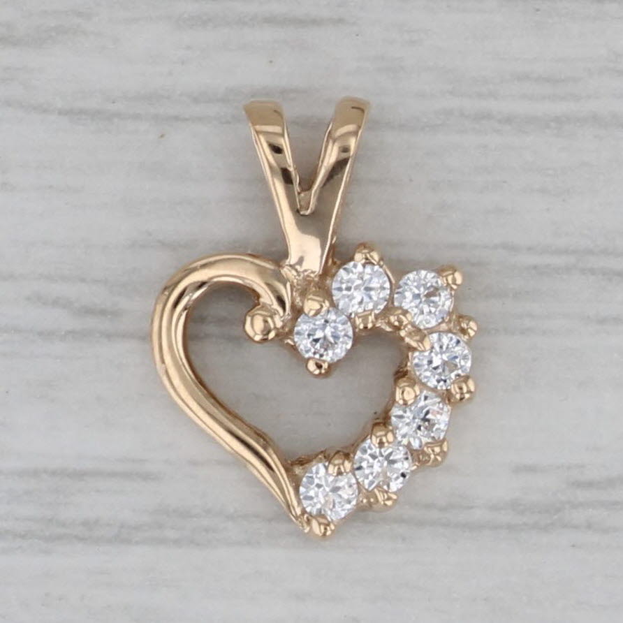 Gray Cubic Zirconia Open Heart Pendant 10k Yellow Gold Small Drop