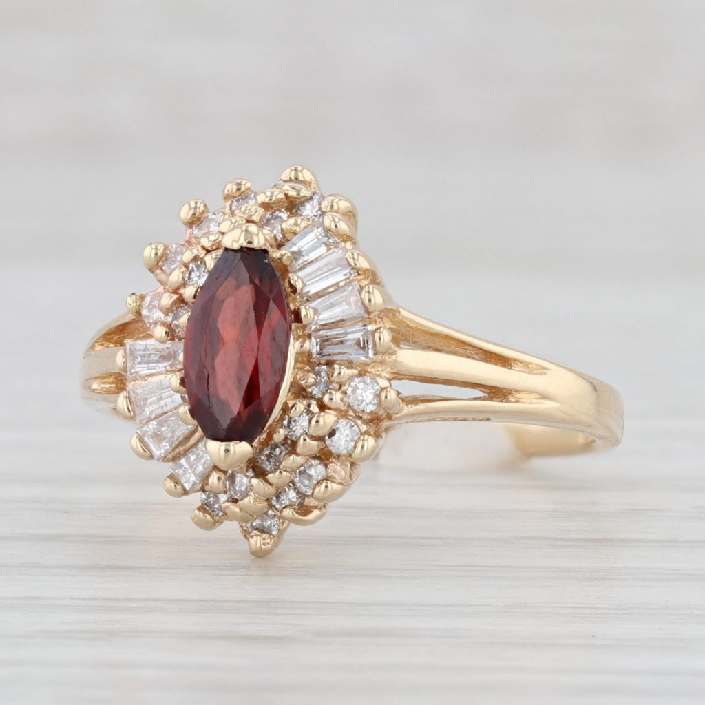 Light Gray 1.25ctw Marquise Garnet Diamond Halo Ring 14k Yellow Gold Size 8.75