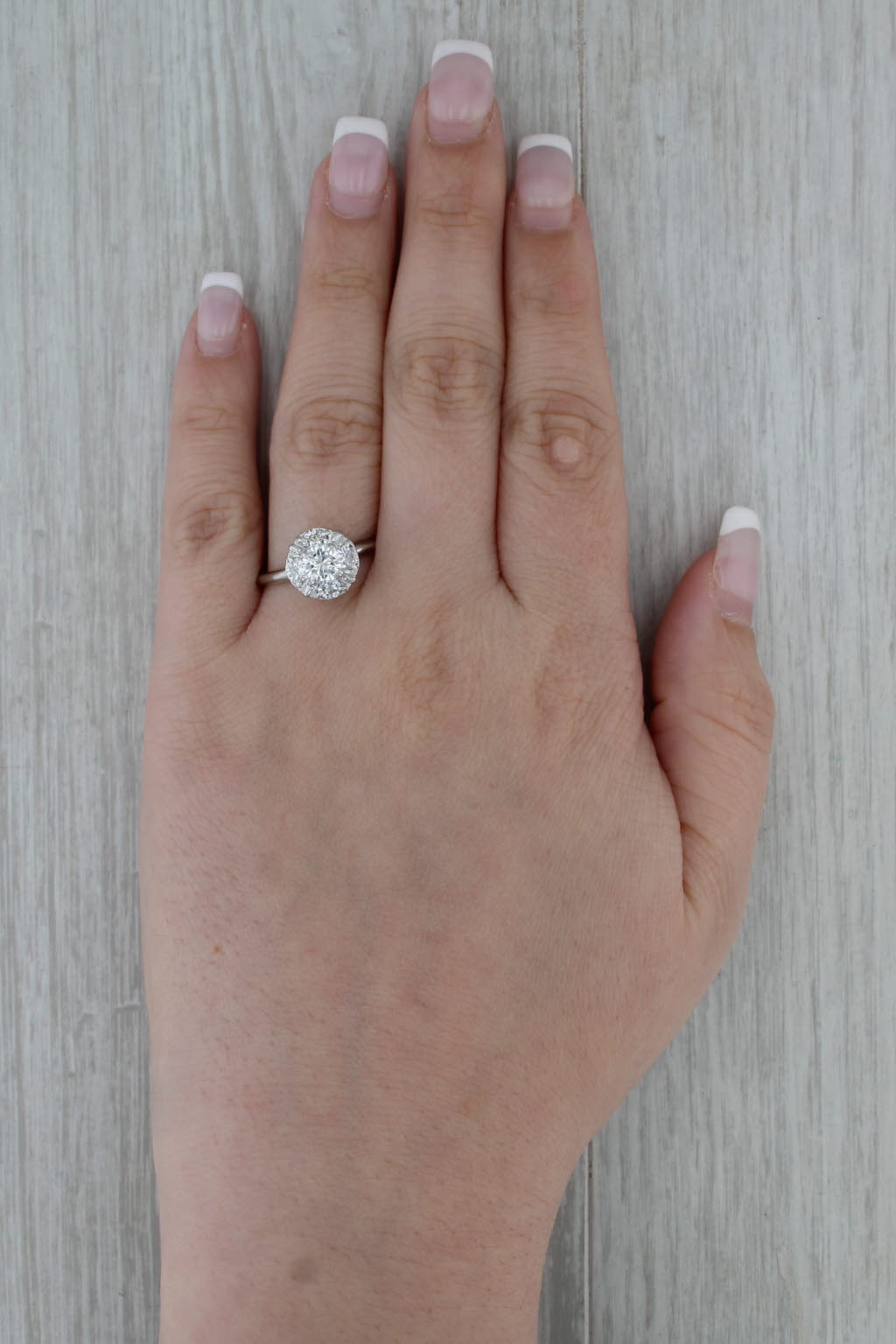 Vintage 1.43ctw Round Diamond Halo Engagement Ring 14k White Gold Size 9
