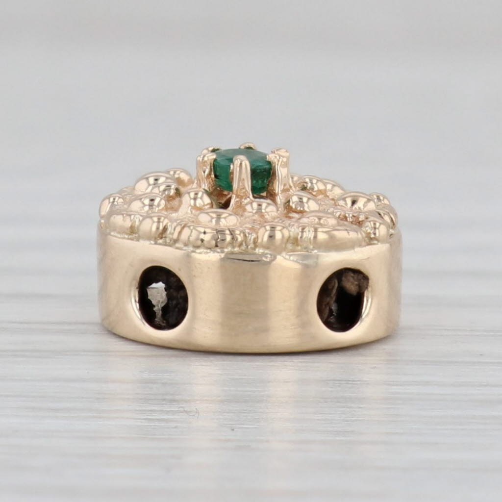 Gray Ornate 0.11ct Emerald Flower Slide Charm 14k Yellow Gold Vintage EC