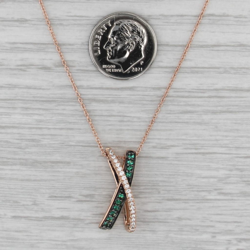 Le Vian 0.28ctw Emerald Diamond X Crossover Pendant Necklace 14k Rose Gold 18"