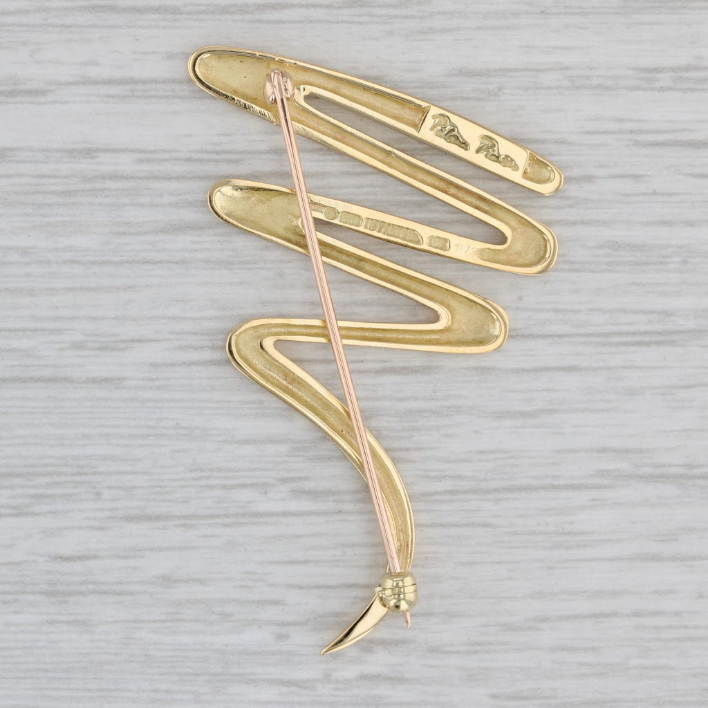 Gray Tiffany Paloma Picasso Squiggle Zig Zag Brooch 18k Yellow Gold Pin Pouch