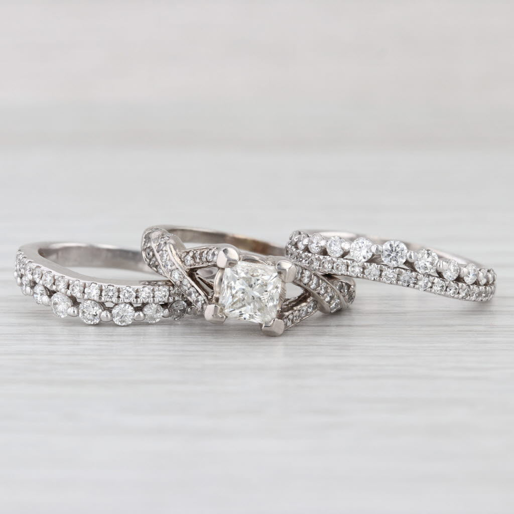 2.25ctw Diamond Engagement Ring 2 Wedding Bands Set 14k White Gold Size 5.75-6